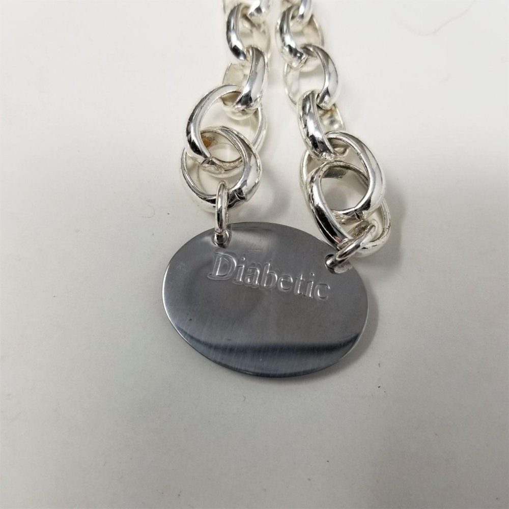 Medical Alert Silver Necklace Diabetic Chain Link - Picture 5 of 8